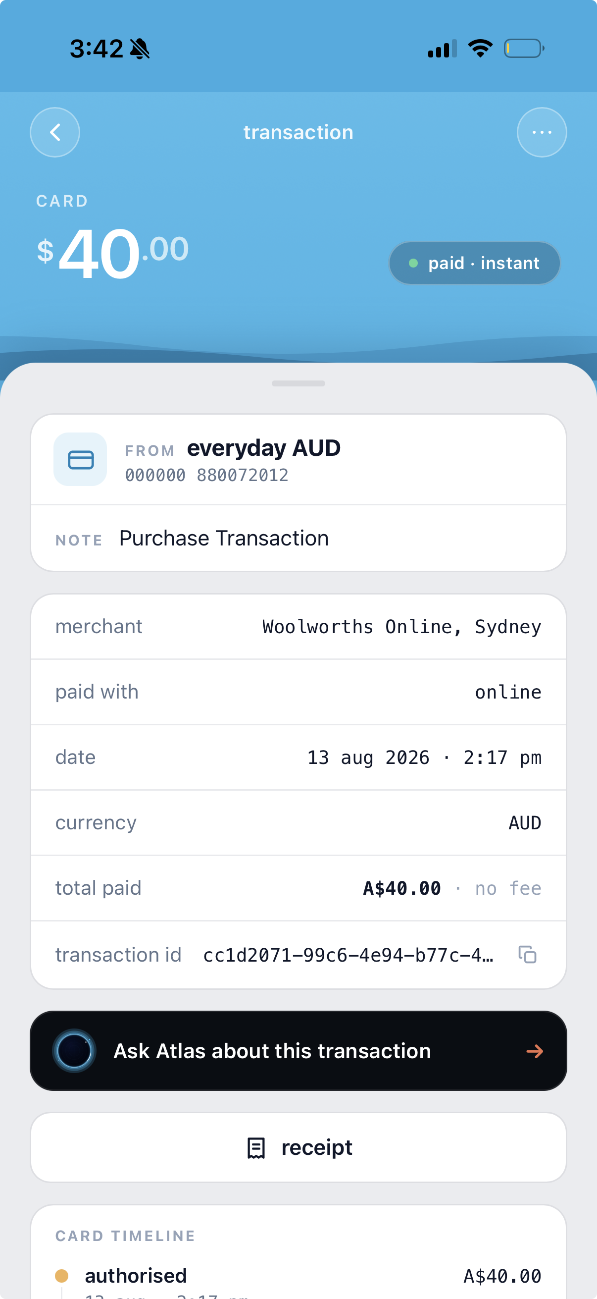 Companion app transaction detail